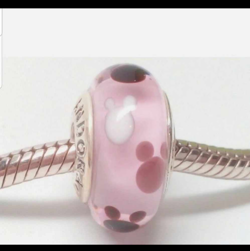 Retired Pandora Disney, Mickey Mouse Icon Pink Murano Glass Parks Last One